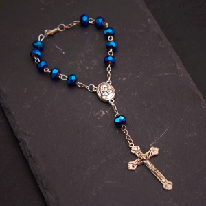 Blue Crystal Gemstone Virgin Mary Bracelet Rosary