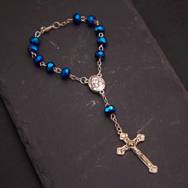 Blue Crystal Gemstone Virgin Mary Bracelet Rosary