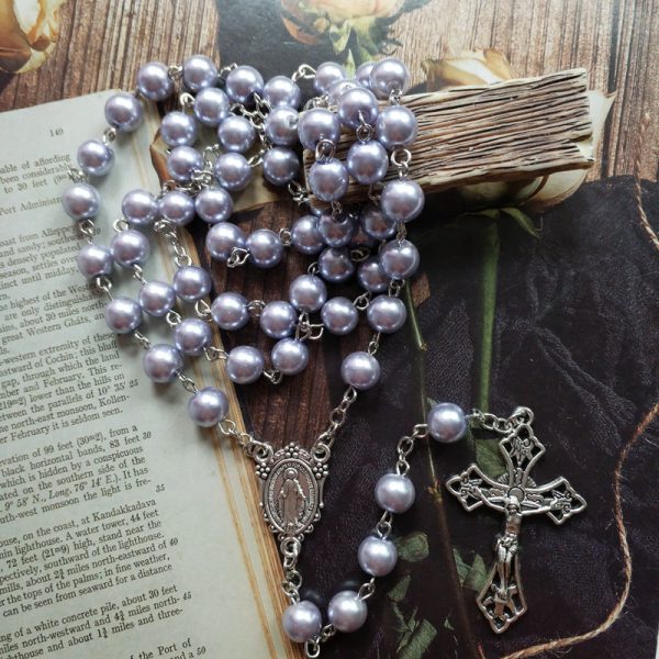 Purple Pearl Rosary Christian Necklace