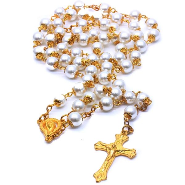 White Pearl Beads Catholic Blessing Rosary