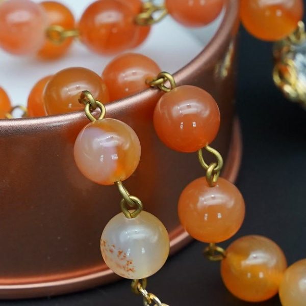 Christianartworkshop Natural Agate Rosary with St. Benedict & Crucifix
