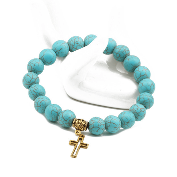Christianartworkshop 10mm Turquoise Beads Christian Cross Bracelet