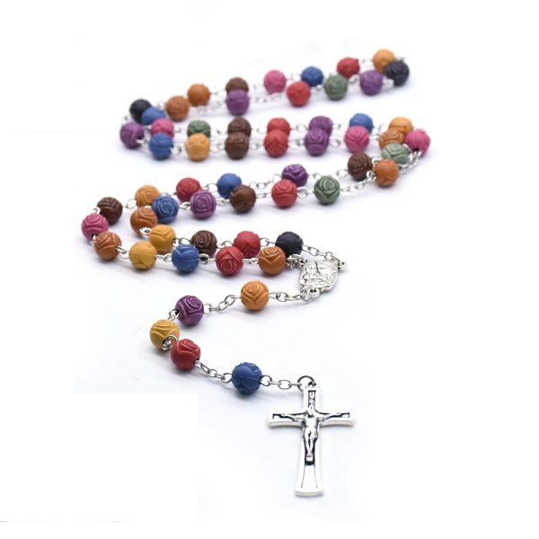 Holy Family Jesus Cross Rose Colored Beads Rosary