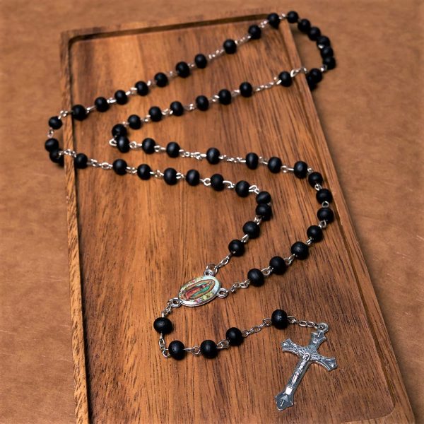 Our Lady of Guadalupe & Crucifix of 6 mm Round Multicolor Wood Alloy Chain Rosary