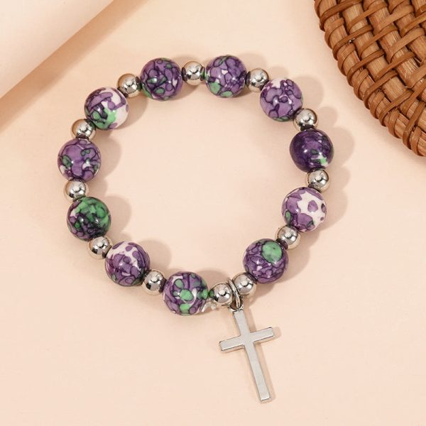 Christianartworkshop Crucifix Prayer Beaded Purple Stones Bracelet