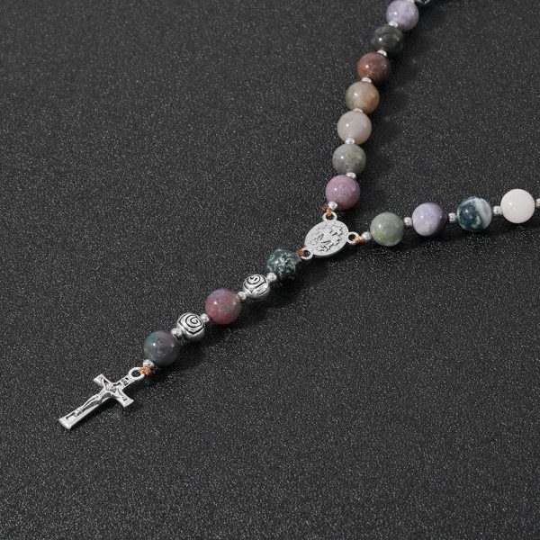 Miraculous Medal & Crucifix of 8 mm Round Multicolor Stone Nylon Cord Rosary