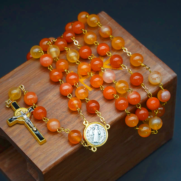 Natural Agate Rosary with St. Benedict & Crucifix