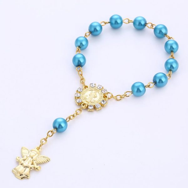 8mm Golden Angel Charm Jesus Rosary Bracelet