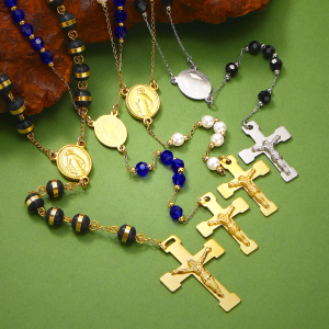 Stainless Steel/Crystal Beads Rosary with Crucifix