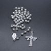 San Juan del Valle Medal & Cross of 6 mm Round White Glass Alloy Chain Rosary