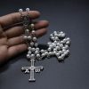 San Juan del Valle Medal & Cross of 6 mm Round White Glass Alloy Chain Rosary