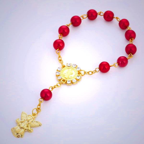 8mm Golden Angel Charm Jesus Rosary Bracelet