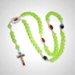 Crucifix of 10 mm Rose Luminous Green Resin Nylon Cord Rosary