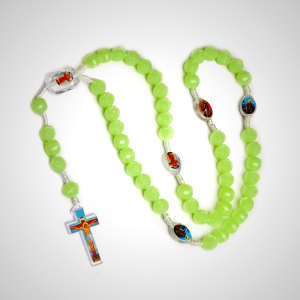 Crucifix of 10 mm Rose Luminous Green Resin Nylon Cord Rosary