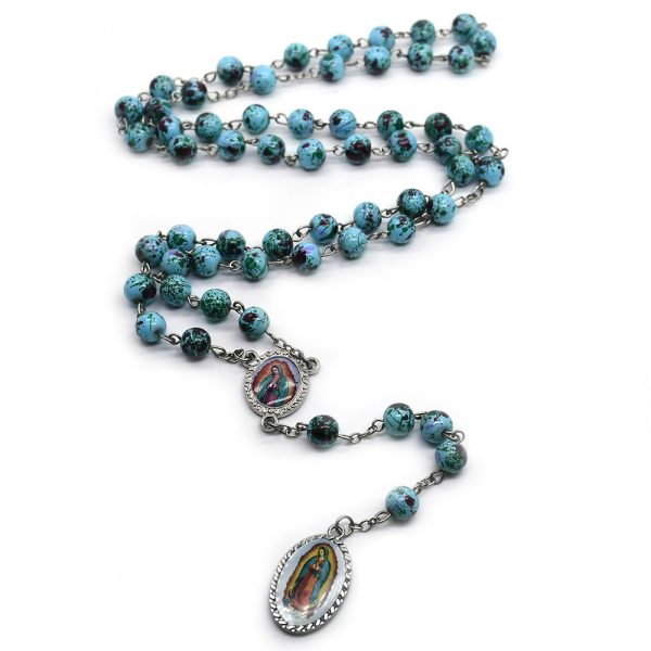 Our Lady Of Guadalupe Blue Glass Beads Rosary