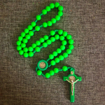 St. Benedict Medal & Crucifix of 10 mm Round Multicolor Fluorescence Acrylic Nylon Cord Rosary