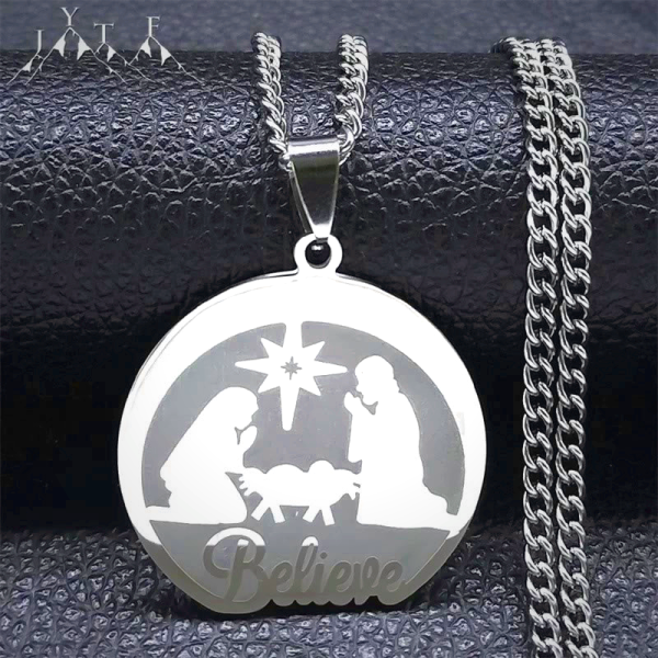 Silver Nativity Believe Christmas Gift Necklace