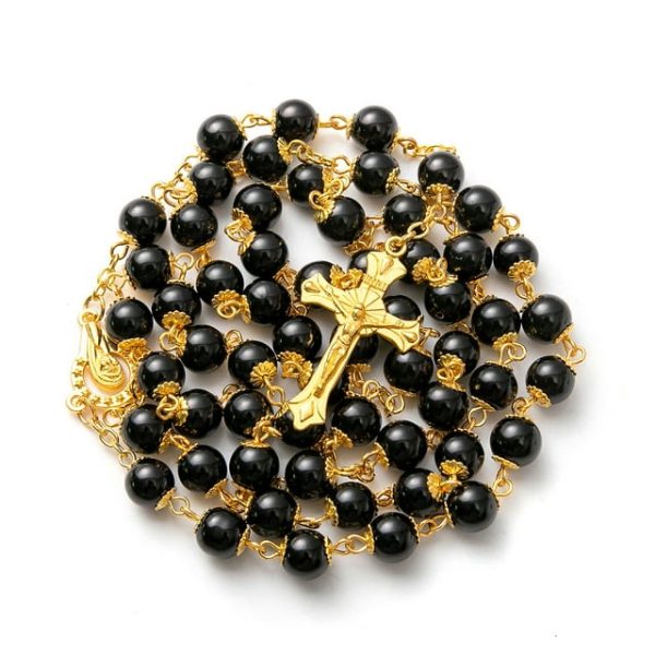 Black Pearl Beads Praying Rosary with Crucifix