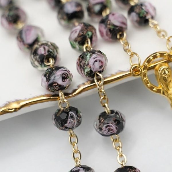 Christianartworkshop Flower Rose Glazed Beads Rosary with Mary & Crucifix