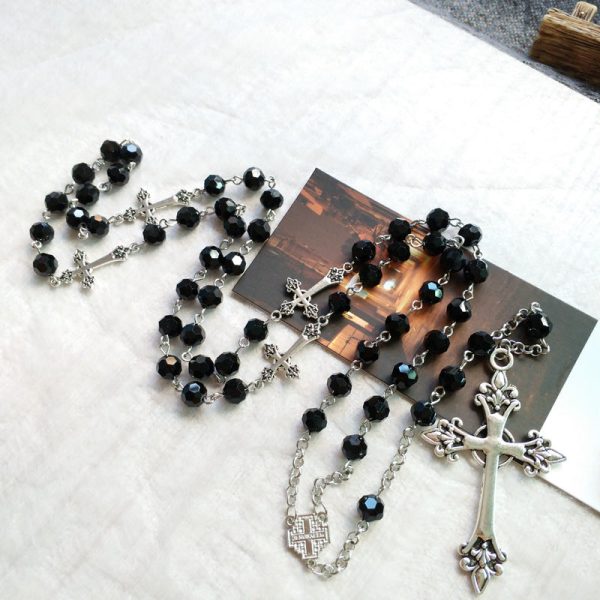 Black Crystal Christian Crucifix Rosary
