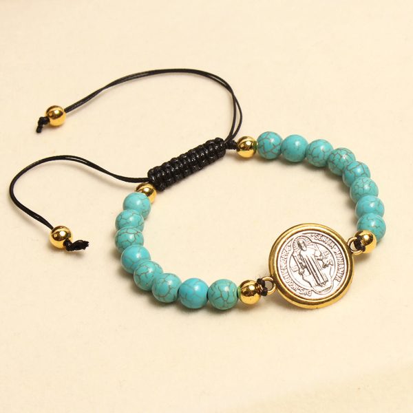 Christianartworkshop Turquoise St. Benedict Prayer Blessing Beaded Bracelet