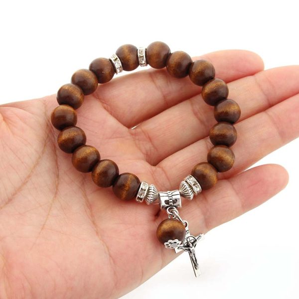 Christianartworkshop Handmade Wooden Bead Jesus Cross Bracelet
