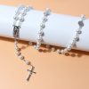 Virgin Mary Medal & Crucifix Pendant Pearl Necklace (4 colors for choice)