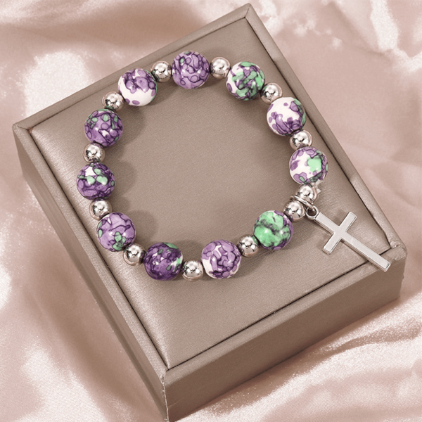 Christianartworkshop Crucifix Prayer Beaded Purple Stones Bracelet