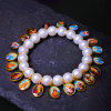 Retro Style Saint Jesus Mary Medals Cross Pearl Bracelet