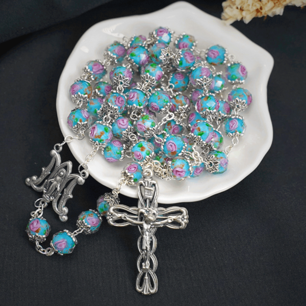 Glazed Crystal Rose Flower Beads Rosary