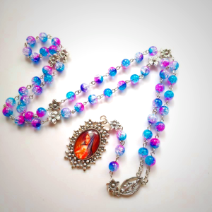 Blue Purple Holy Mother Glass Rosary