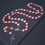 Our Lady of Fátima & Crucifix of 10 mm Heart Pink Acrylic Alloy Chain Rosary