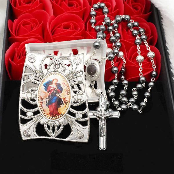 Hematite Rosary with Blessed Virgin Mary Medal