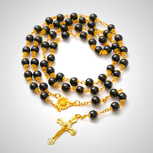 Black Pearl Beads Praying Rosary with Crucifix
