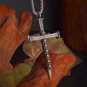 Titanium Steel Skull Nail Cross Pendant Necklace