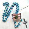 Our Lady of Guadalupe & Crucifix of 10 mm Polyhedron Peacock Blue Acrylic Alloy Chain Rosary