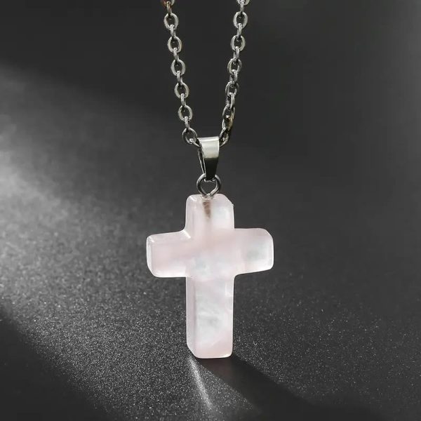 Christianartworkshop Natural Stone Cross Gemstone Pendant Necklace